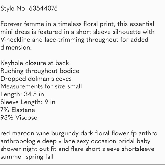 NWOT Free People sweet talker floral lace V neck ruched keyhole mini dress - Picture 11 of 14